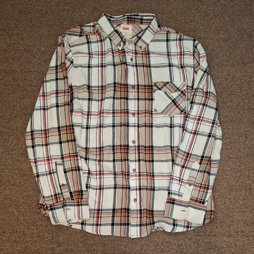 Levi's Casual Flannel Button Down Plaid Shirt - Cream, Tan, Black, Red Sz XXL